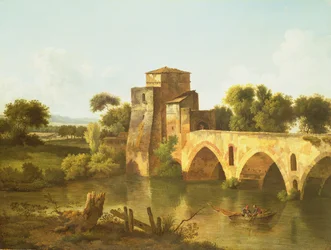 Flusslandschaft mit einem Fischer